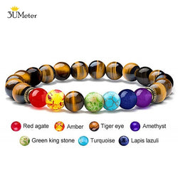 Natural Stone 7 Chakra Tiger Eye Beads Bracelet for Men Women