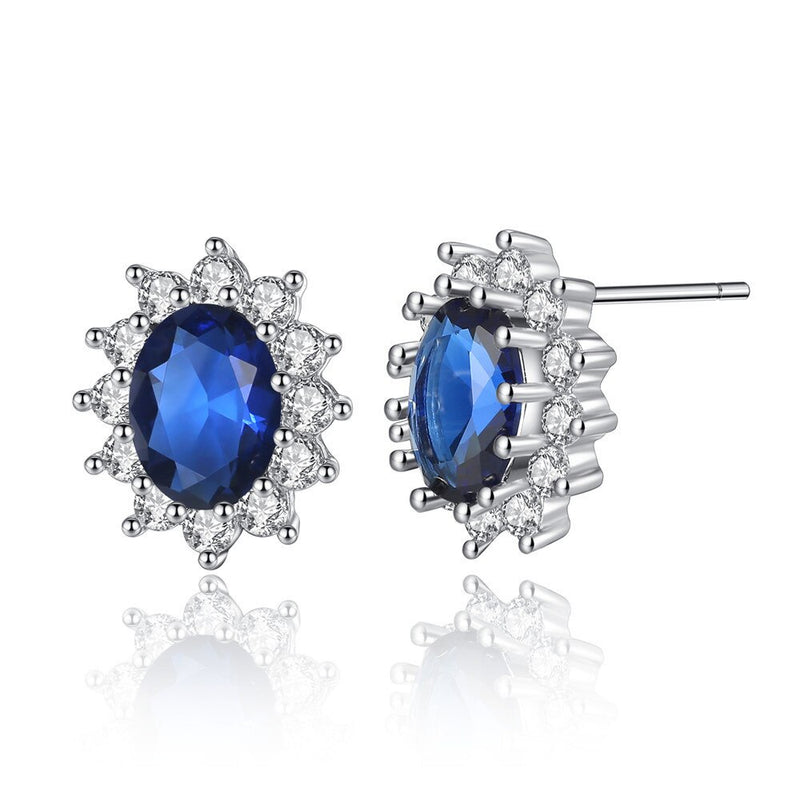 Luxury 925 Sterling Silver Blue Zircon Sunflower Necklace Earrings & Ring Jewelry Set