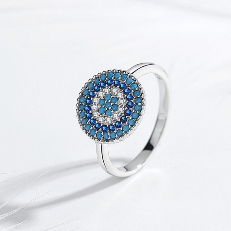 Sterling Silver Blue Stone Evil Eye Ring for Women