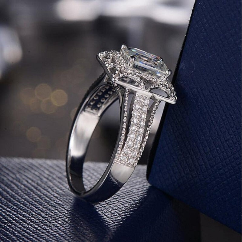 925 Sterling Silver Princess Cut Cubic Zirconia Promise Ring for Women