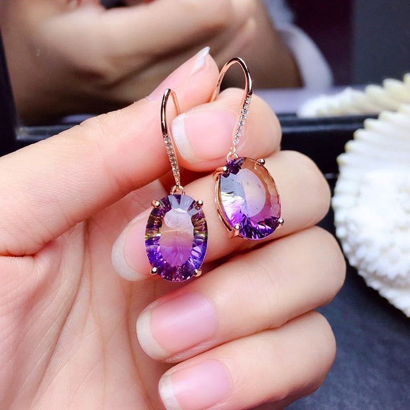 925 Sterling Silver Amethyst Drop Earrings