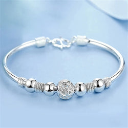 925 Sterling Silver Round Beads Charm Cuff Bracelets&Bangle For Women Elegant Adjustable Chain Wedding Jewelry sl096