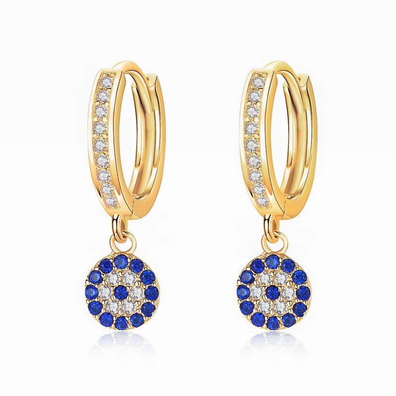 Sterling Silver Blue Zircon Evil Eye Hoop Earrings for Women