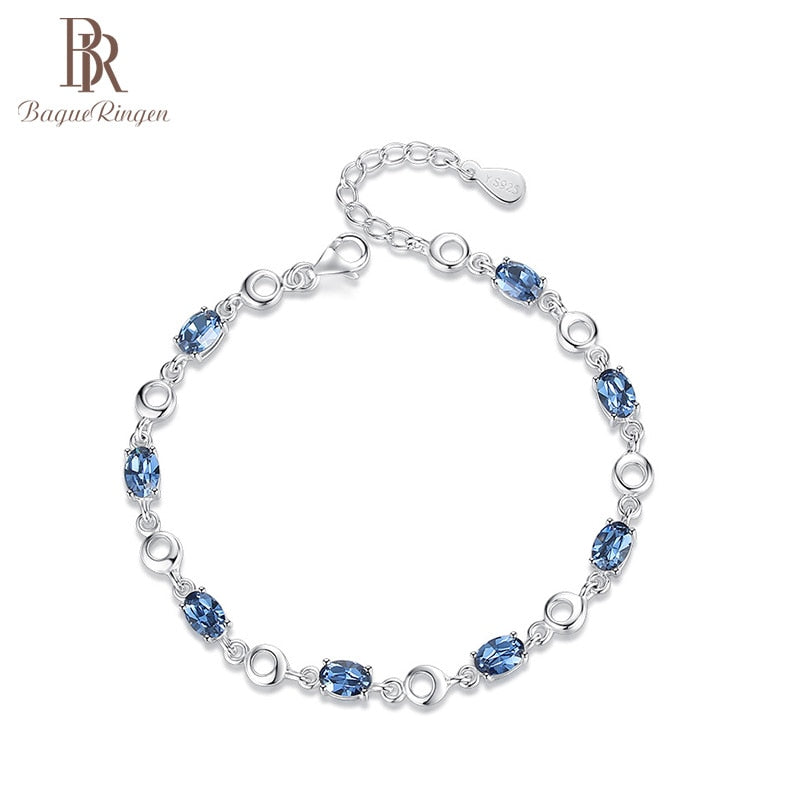 Bague Ringen Aqua Blue/Deep Blue Topaz Bracelet in 925 Sterling Silver