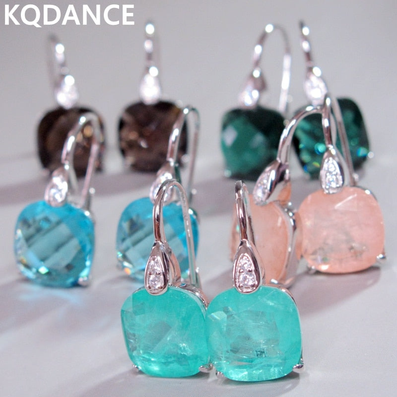 Sterling Silver Smoky Quartz Paraiba Tourmaline Morganite Emerald Gemstone Crystal Drop Earrings for Women