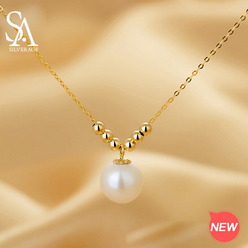 SA SILVERAGE 18K Yellow Gold Freshwater Pink/White/Purple Round Ball Pearl Pendant Necklace