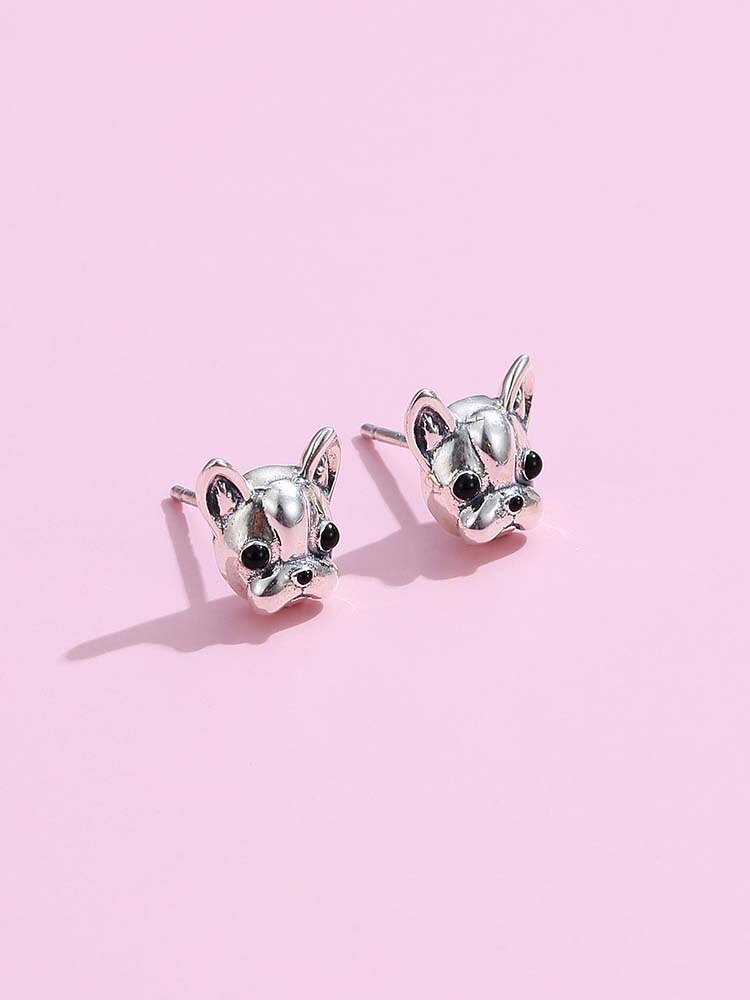 LEKANI 100% 925 Sterling Silver With Cubic Zirconia Loyal Dog Animal Small Stud Earrings For Women Anniversary New Fine Jewelry