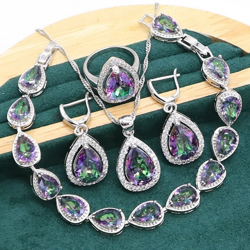 925 Sterling Silver Rainbow Topaz Jewellery Set for Women