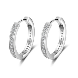 925 Sterling Silver Classic Style Cubic Zirconia Paved Round Hoop Earrings