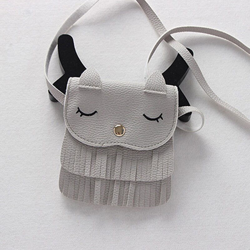 Cute Children Girls Tassel Small Cat Shoulder Messenger Bag Mini Coin Purses PU Leather Handbags Wallet SAL99