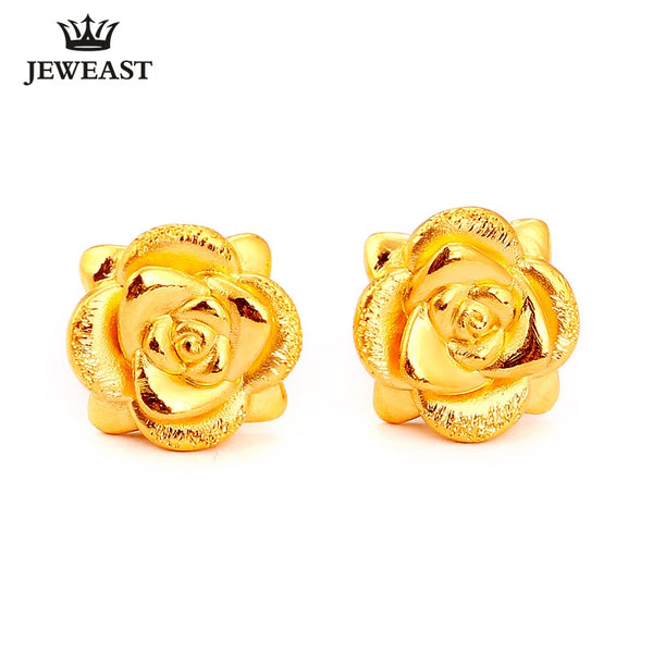 999 Pure Gold 3D Rose Earrings for Women