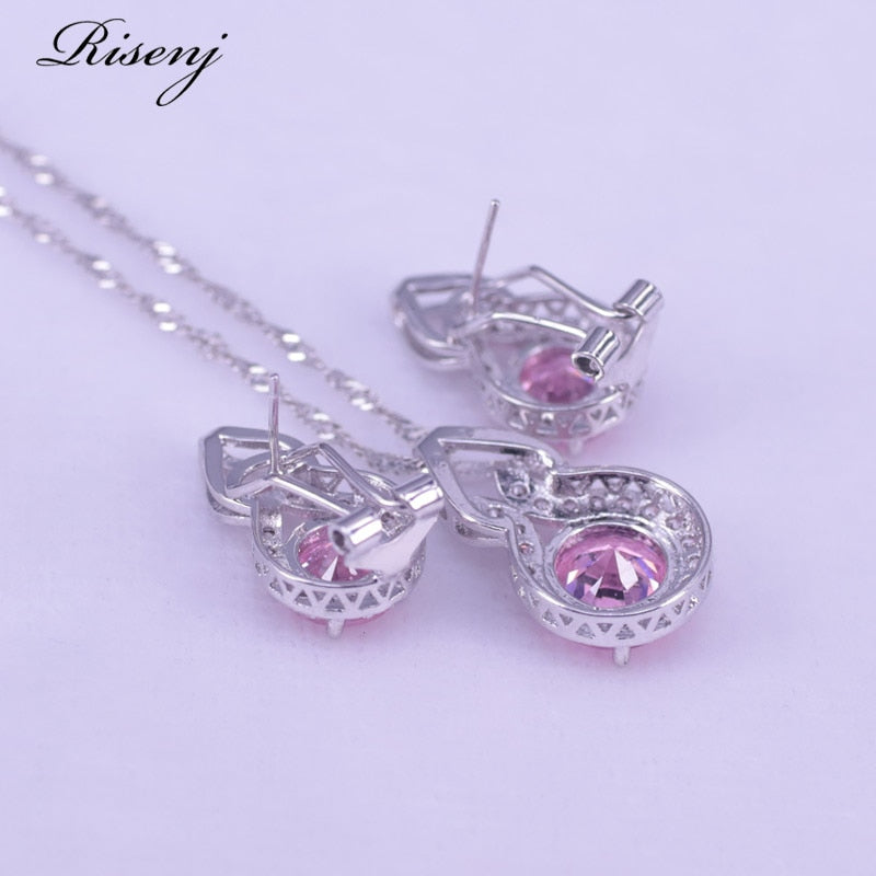 925 Sterling Silver Pink Diamond Jewelry Set for Women