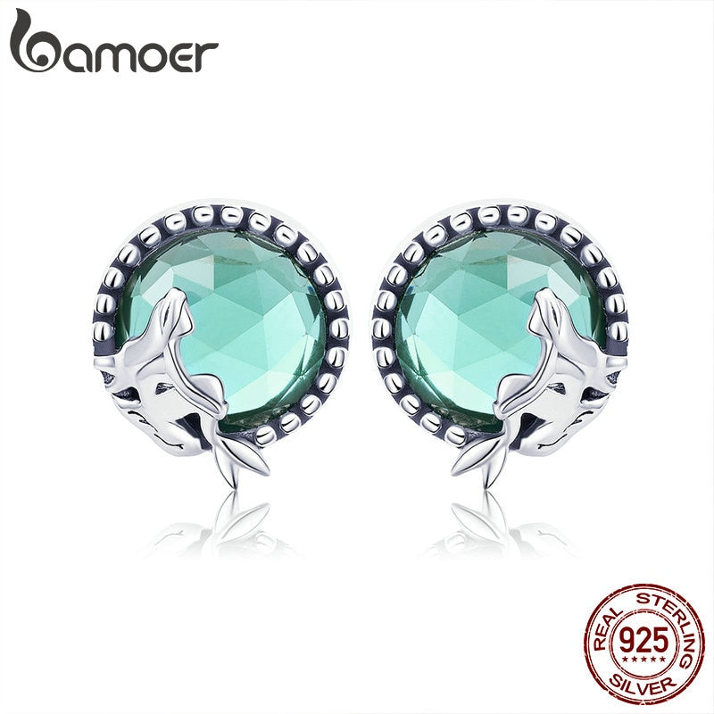 Sterling Silver Light Green CZ Stud Earrings for Women