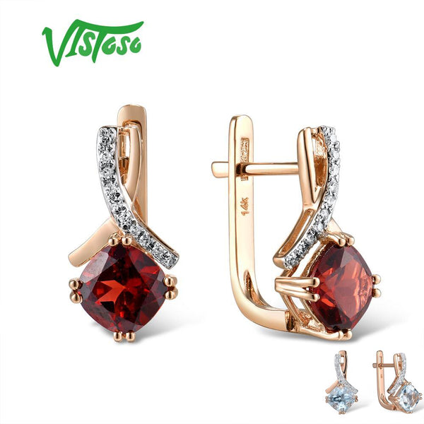 14K Rose Gold Garnet & Blue Topaz Diamond Earrings for women