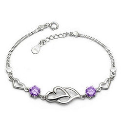 NEHZY 925 sterling silver new heart to heart bracelet fashion female models cute vintage wild super flash jewelry Purple crystal