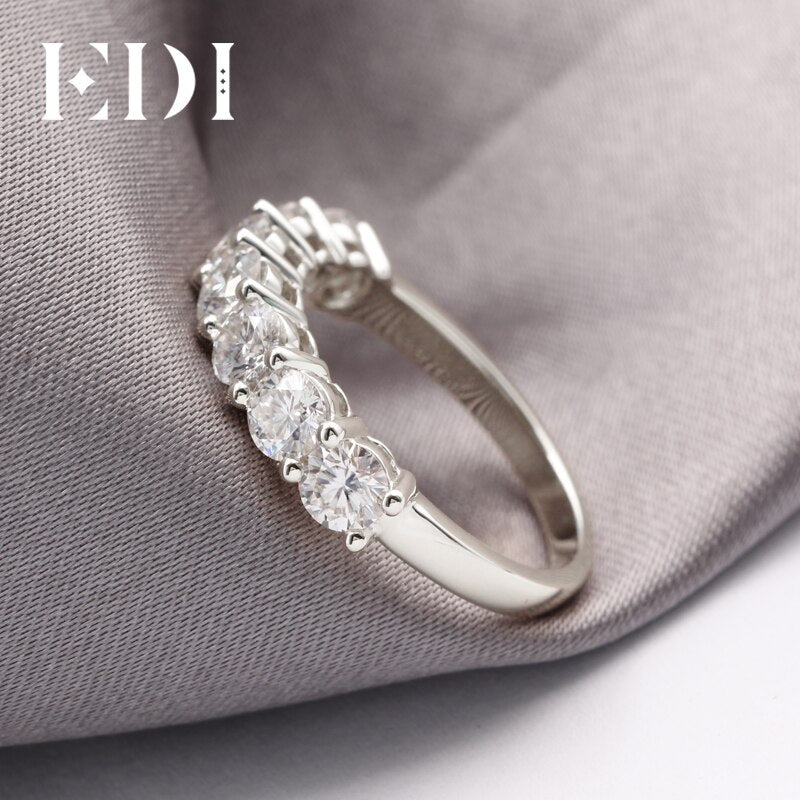 EDI 14K White Gold 7 Stone Band 2.1ctw Moissanites Lab Grown Diamond Ring