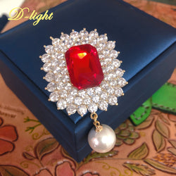 Sterling Silver Pearl Pendant with Ruby and Zircon Brooch for Ladies