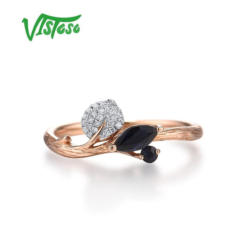 14K Rose Gold Blue Sapphire Diamond Ring for Women