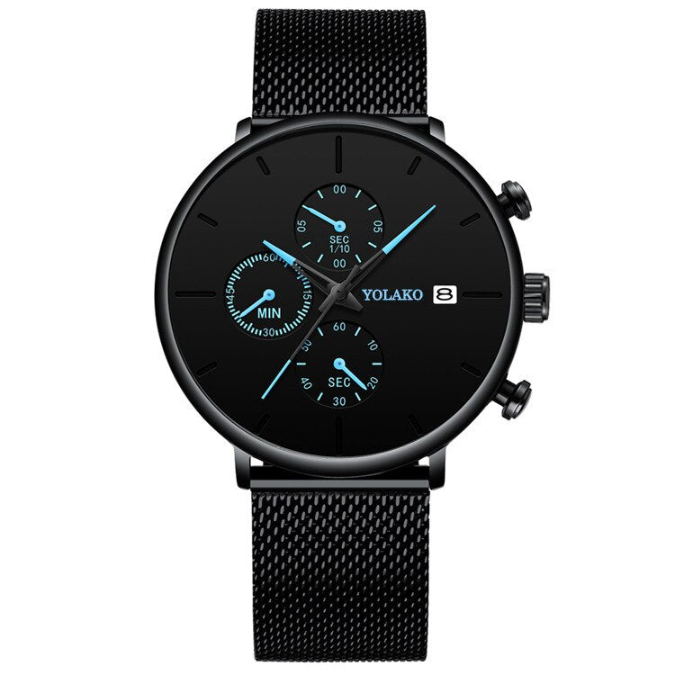 Stainless Steel Mesh Quartz Sports Business Watch for Men