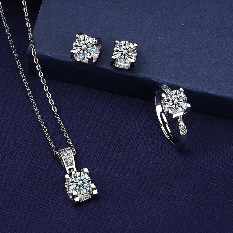 925 Sterling Silver Ox Head Moissanite Jewelry Set for Women