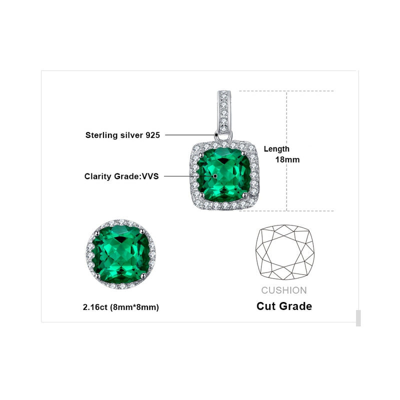 925 Sterling Silver Square Simulated Nano Emerald Pendant Necklace for Women