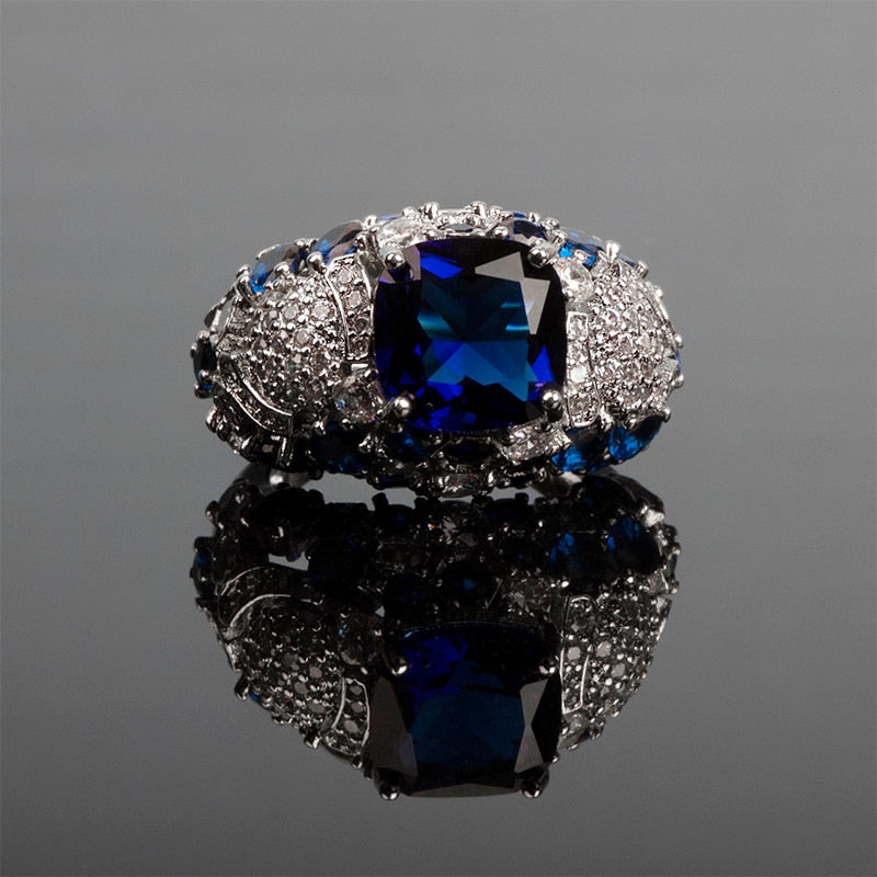 925 Sterling Silver Oval Blue Sapphire Ring for Women