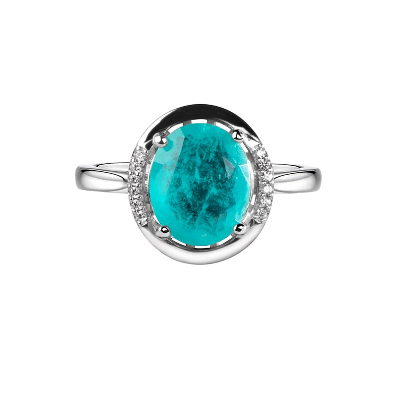 925 Sterling Silver Paraiba Emerald Ring women's