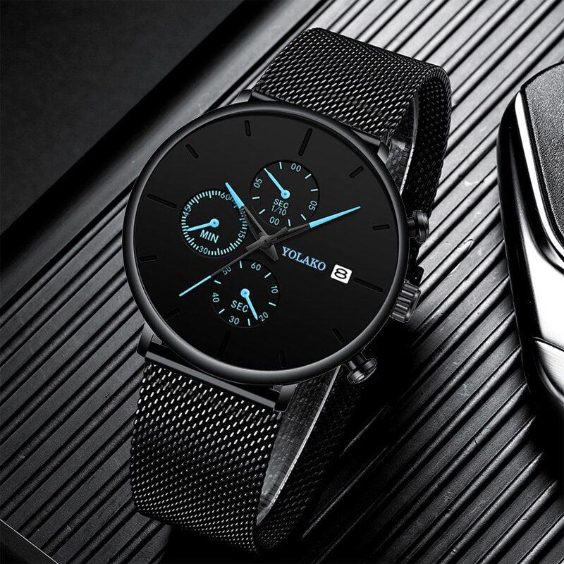 Stainless Steel Mesh Quartz Sports Business Watch for Men