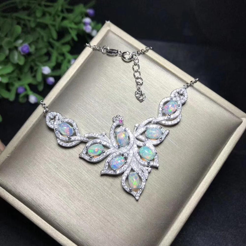 925 Sterling Silver Handmade Luxury Natural Opal Necklace