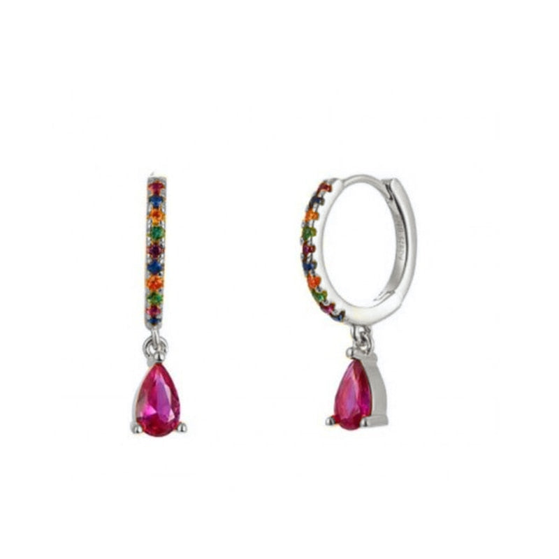 Trendy 925 Sterling Silver Water Drop Rainbow Crystal Hoop Earrings