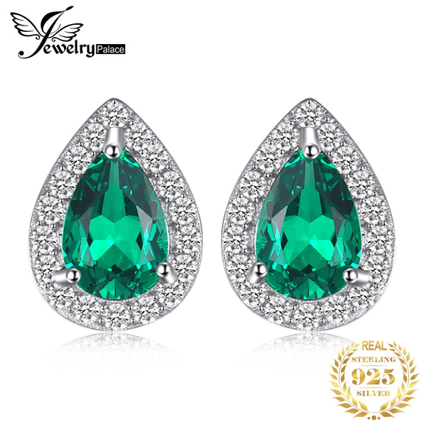 925 Sterling Silver Pear Green Simulated Nano Emerald Stud Earrings for Women