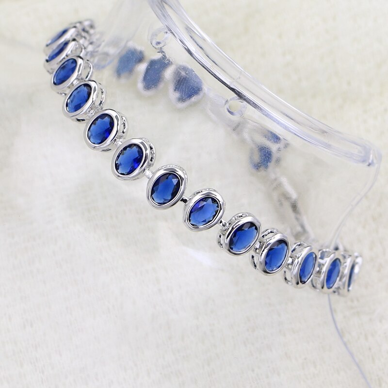 925 Sterling Silver Sapphire Bracelet, Adjustable 19cm+2cm, for Woman