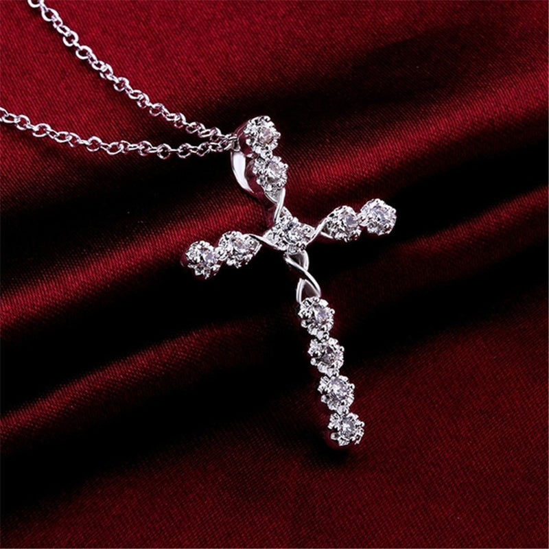 925 sterling silver wedding charms women lady noble Crystal Necklace Fashion Jewelry Classic Cross nice gift