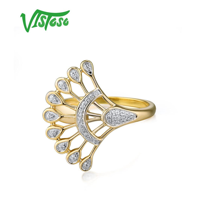 VISTOSO Pure 14K 585 Yellow Gold Sparkling Diamond Ring