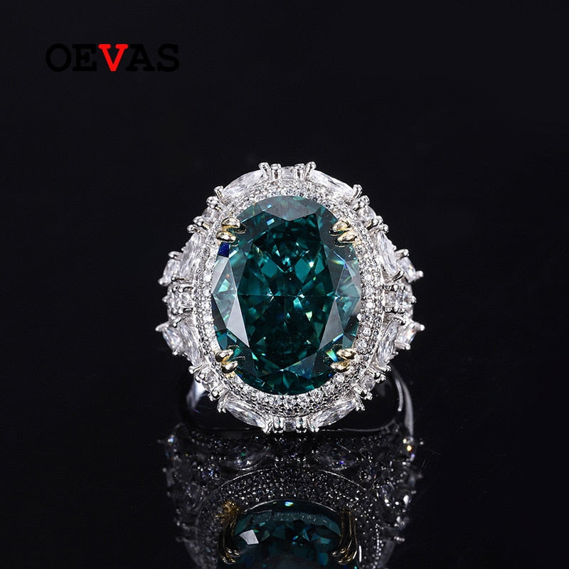 OEVAS 925 Sterling Silver 12*16mm Mint Green High Carbon Diamond Radiant Cut Rings For Women Sparkling Party Fine Jewelry