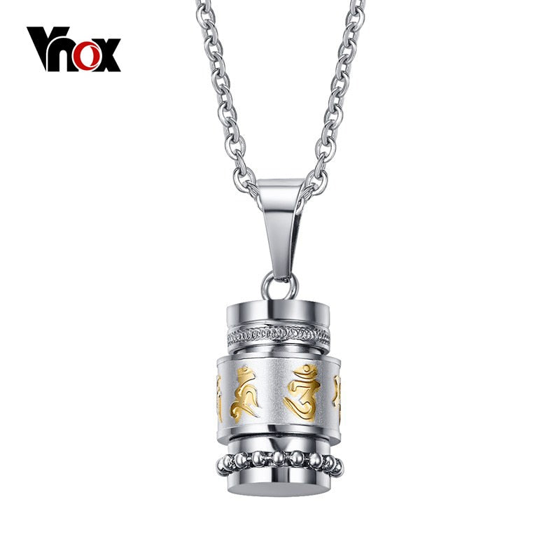 Stainless Steel Cool Rotatable Mantra Necklace Pendant for Men