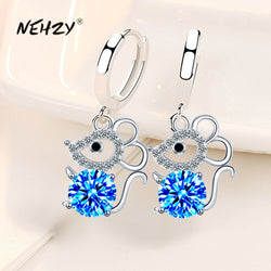 NEHZY 925 Sterling Silver New Woman Fashion Jewelry Earrings Zircon Crystal Mouse Long Tassel Hollow Retro Hook Earrings