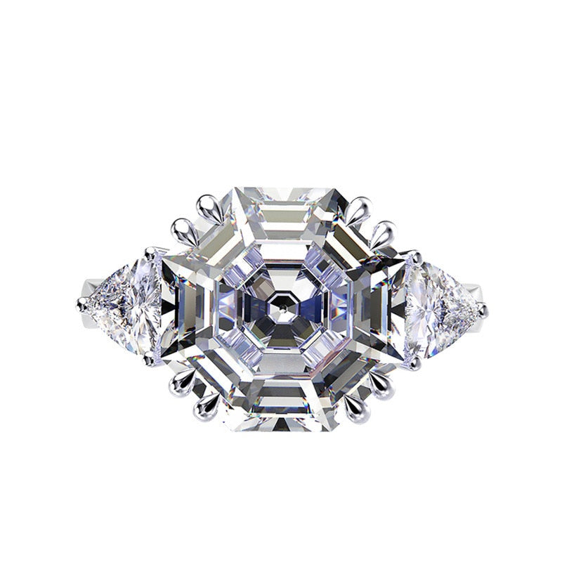 Wong Rain 100% 925 Sterling Silver Asscher Cut Created Moissanite Aqumarine Gemstone Wedding Engagement Ring Jewelry Wholesale