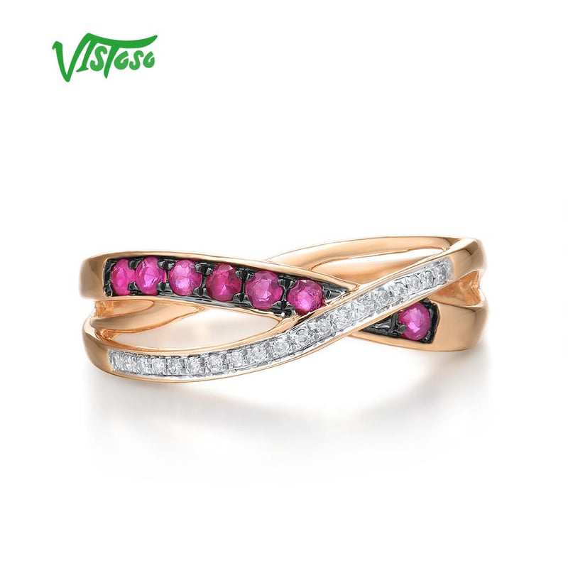 14K Yellow/Rose Gold Diamond Emerald Ruby Ring for Her