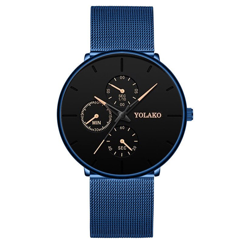 Fashion Mens Business Black Stainless Steel Ultra Thin Mesh Belt Quartz Men Wrist Watch