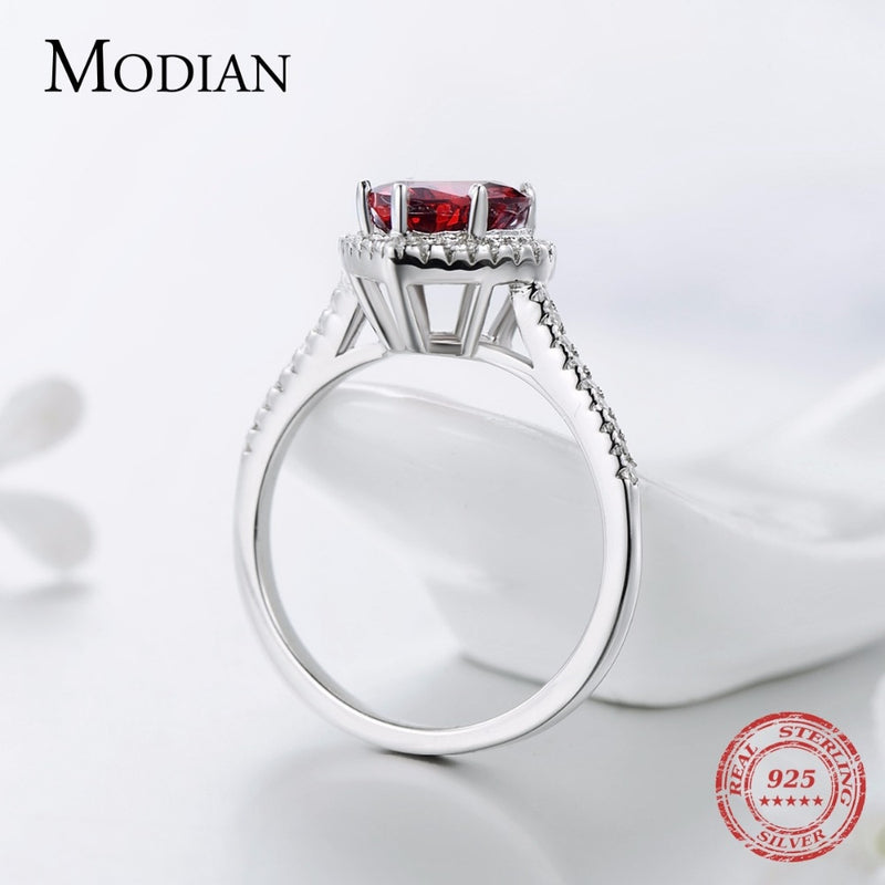 925 Sterling Silver Red Heart Ring with 5A CZ Zirconia for Women