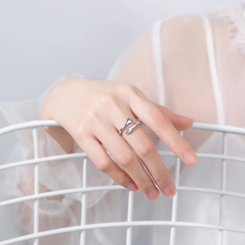 925 Sterling Silver Love Hug Ring Open Stacking Rings For Women Gift Lovers Retro Statement Fashion Trend Jewelry
