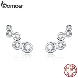 BAMOER 925 Sterling Silver Shiny Bubble Long Geometric Stud Earrings