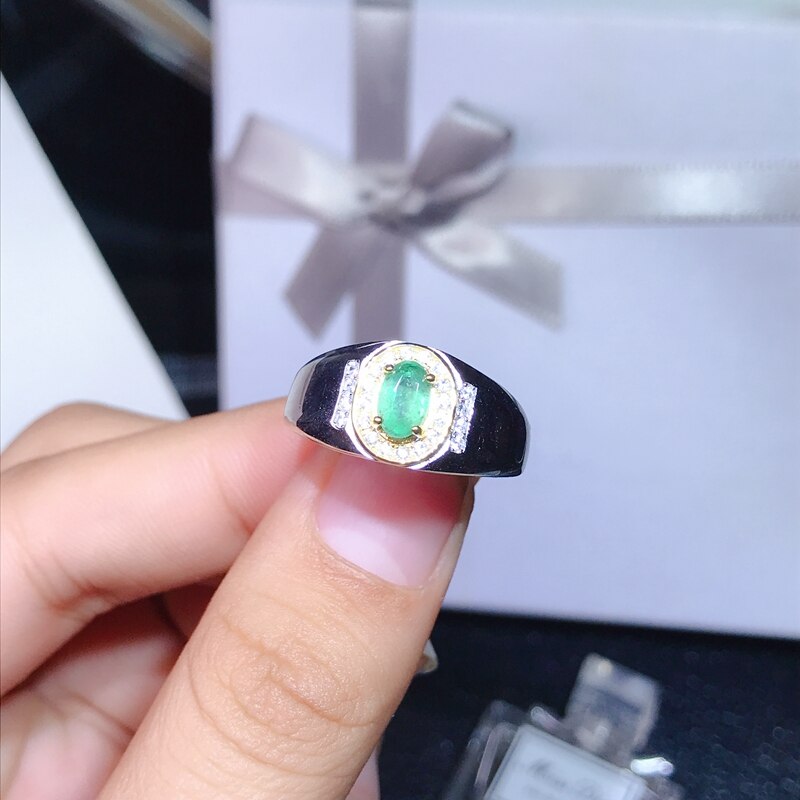 925 sterling silver 0.5 carat natural emerald adjustable ring