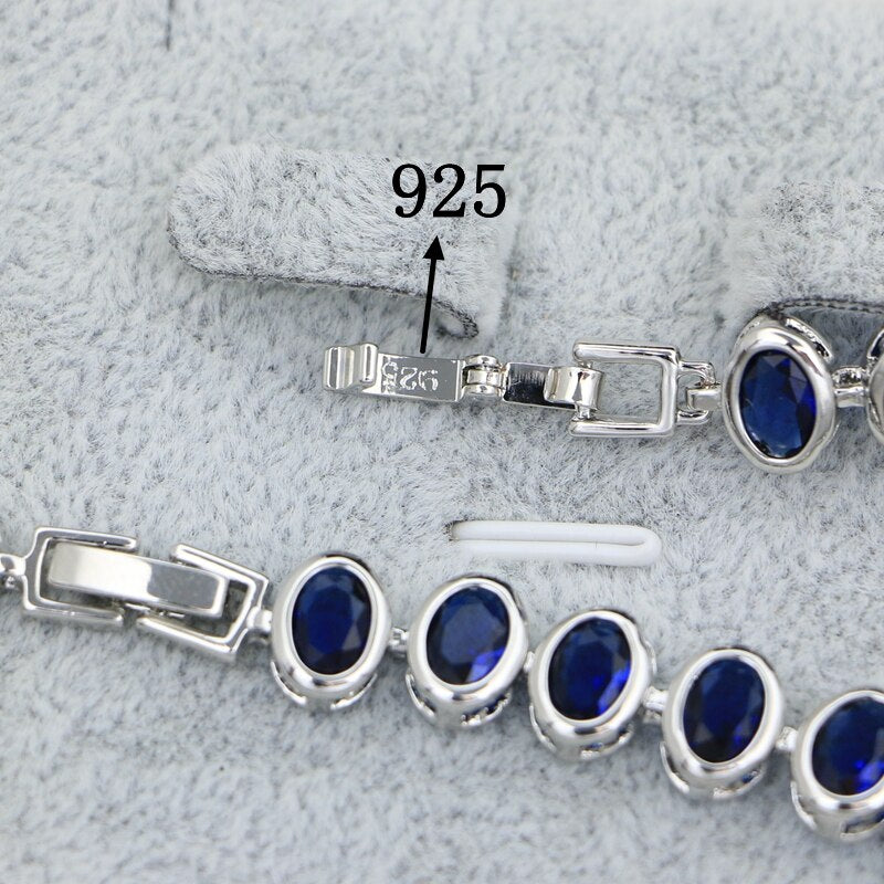 925 Sterling Silver Sapphire Bracelet, Adjustable 19cm+2cm, for Woman