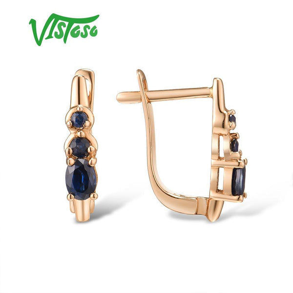 14K Rose Gold Blue Sapphire and Diamond Earrings for Women