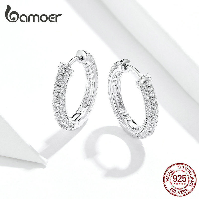 BAMOER 925 Sterling Silver Luxury Hoop Earrings