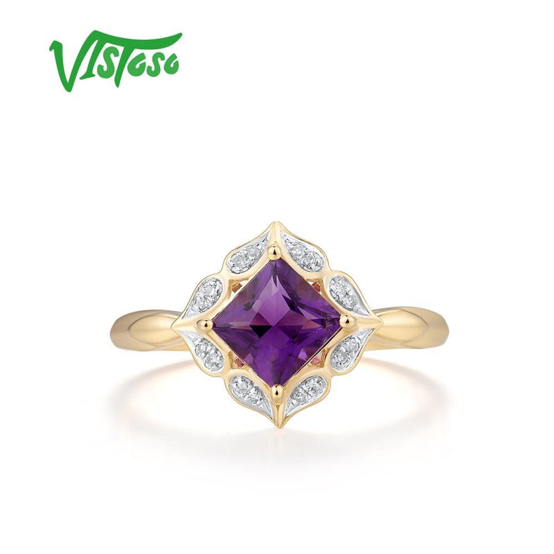 14K Yellow Gold Amethyst Diamond Ring for Women