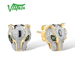 14K Yellow Gold Leopard Earrings with Green Garnet and Diamonds for Women