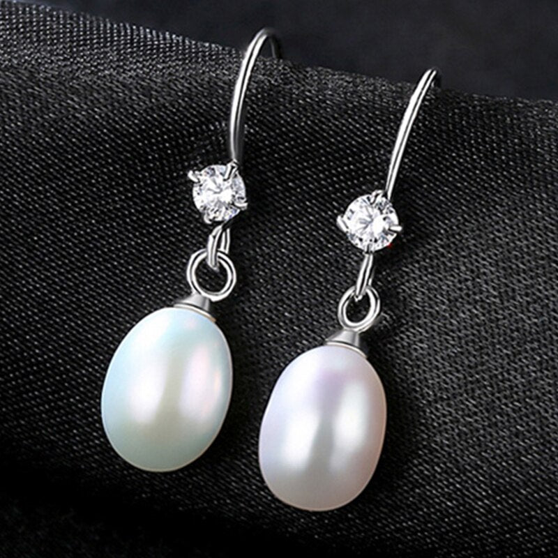 DOTEFFIL New Drop Earrings Natural Freshwater Pearl Authentic 925 Silver Zircon Pearl Earrings For Women Jewelry Christmas Gift